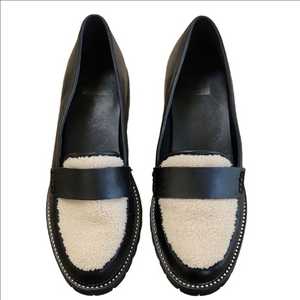 DV Dolce Vita Sherpa Chimmy Black and Cream Studded Loafers Size 10 EUC
